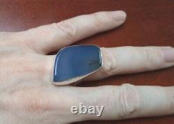Denmark Modernist Vintage Sterling Silver & Rare Blue Stone Heavy Huge Ring