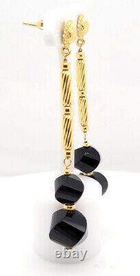 Designer $1100 Rare 18K Yellow Gold David Yurman Onyx & Twist Bead Drop Earrings