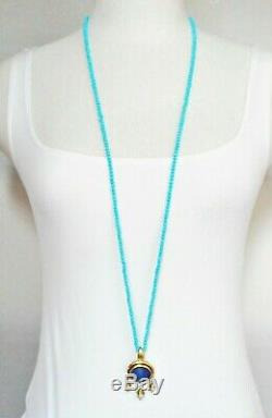 ELIZABETH LOCKE 18K 41.5 Long Turquoise Bead Toggle Necklace RARE