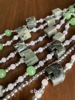 Estate ICY White Green Apple Jade Round Bead Carved Wind Chime RARE RARE 256g