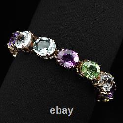 Estate Multicolor Sapphire Mix Rare 72Ct 925 Sterling Silver Handmade Bracelets