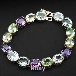 Estate Multicolor Sapphire Mix Rare 72Ct 925 Sterling Silver Handmade Bracelets