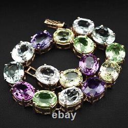 Estate Multicolor Sapphire Mix Rare 72Ct 925 Sterling Silver Handmade Bracelets