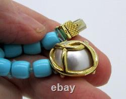 Estate Rare Signed VERDURA 18K Yellow Gold Caged Pearl Turquoise Bead Necklace