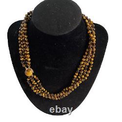 Estate Rare Vintage Signed GUMP'S 16 14k Clasp Tiger Eye Beads Statement