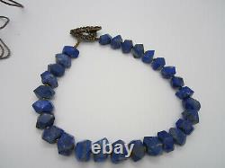 Estate Vintage Rare Facet Lapis Lazuli Bead Brass Toggle Clasp 191 Gram Necklace