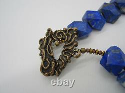 Estate Vintage Rare Facet Lapis Lazuli Bead Brass Toggle Clasp 191 Gram Necklace