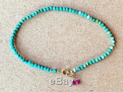 Extreme rare LIMITED Sleeping Beauty Turquoise Beaded Gemstone Bracelet 7.1 14k
