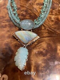 Extremely Rare 18k & 925 Echo Of the Dreamer Opal Aquamarine Apatite Necklace