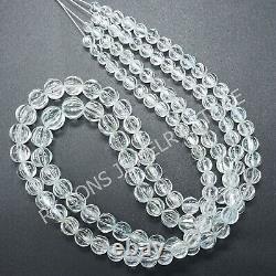 Extremely Rare Natural White Topaz Round Carved melon gemstone beads