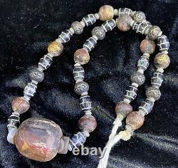 Extremely rare ancient mongol gold glass bead and agate necklace