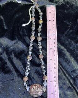 Extremely rare ancient mongol gold glass bead and agate necklace