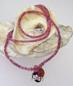 Faceted Pink Watermelon Tourmaline Briolette Beads 14k Gold Necklace Rare Gem