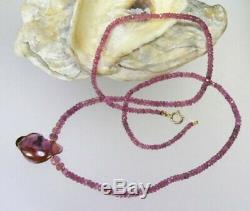 Faceted Pink Watermelon Tourmaline Briolette Beads 14k Gold Necklace Rare Gem