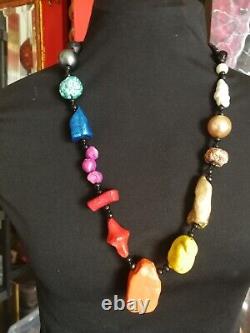 Fashion necklace primitive jewelry minimal design statement station rainbow rare