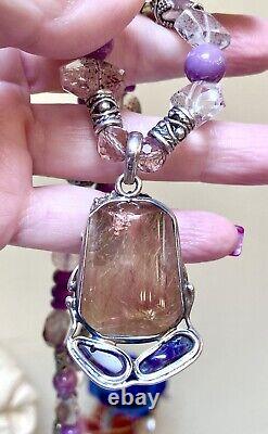 GORGEOUS Sterling Silver Rutilated Quartz, Rare Lepidocrocite Ornate Necklace