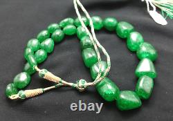 GTL CERTIFIED 665 Cts Natural Emerald Green Plain Tumble Mix Beads Rare Necklace