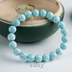 Genuine Natural Blue Larimar Dominica Round Beads Rare Women Bracelet 9mm AAAA