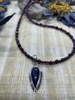 Genuine Rare Sugilite, garnet, & lapis lazuli Beaded Pendant necklace