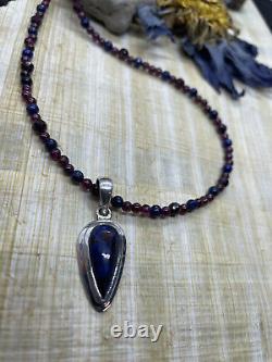 Genuine Rare Sugilite, garnet, & lapis lazuli Beaded Pendant necklace