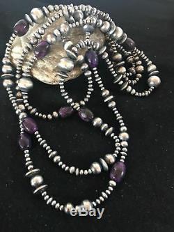 Gorgeous LONG Navajo Pearls St Silver Sugilite Beads Necklace 70 Rare S1239