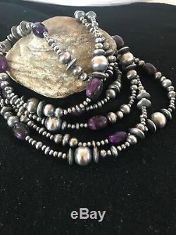 Gorgeous LONG Navajo Pearls Sterling Silver Sugilite Bead Necklace 70 Rare 8052