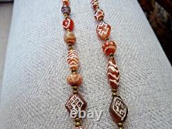Gorgeous Rare Ancient Carnelian Etched Agate Stone Necklace Beads Dzi Pyu Kushan