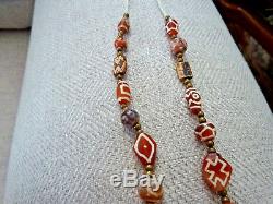Gorgeous Rare Ancient Etched Carnelian Agate Stone Necklace Beads Pyu Dzi Indus