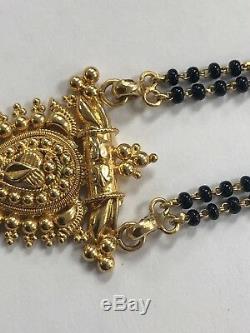Gorgeous Rare Solid 23KT Yellow Gold Handmade Black Onyx Beaded Necklace