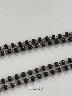 Gorgeous Rare Solid 23KT Yellow Gold Handmade Black Onyx Beaded Necklace
