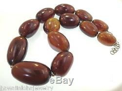 Graduated Genuine Rare Indonesian Blue Amber Oval Bead 925 Silver Necklace 23