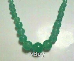 Green Jade Necklace. Rare GRADUATED 6 14 mm Beads. 22 Sterling Silver Clasp