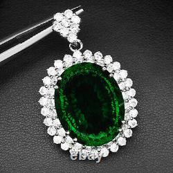 Green Tsavorite Garnet Concave Rare 26.50Ct 925 Sterling Silver Handmade Pendant