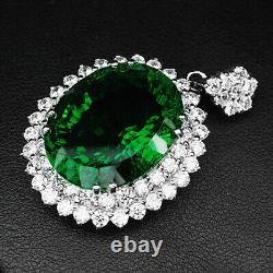 Green Tsavorite Garnet Concave Rare 26.50Ct 925 Sterling Silver Handmade Pendant