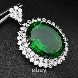 Green Tsavorite Garnet Concave Rare 26.50Ct 925 Sterling Silver Handmade Pendant