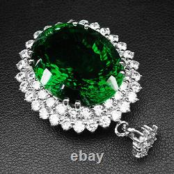 Green Tsavorite Garnet Concave Rare 26.50Ct 925 Sterling Silver Handmade Pendant