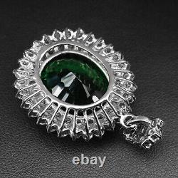 Green Tsavorite Garnet Concave Rare 26.50Ct 925 Sterling Silver Handmade Pendant