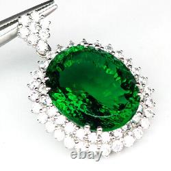 Green Tsavorite Garnet Concave Rare 26.50Ct 925 Sterling Silver Handmade Pendant