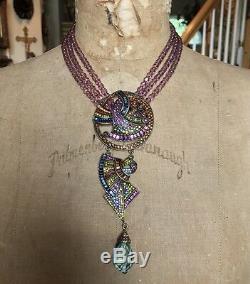 HEIDI DAUS Purple Bead ART DECO Blue Stone Drop Vintage NECKLACE RARE