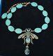 Heidi Daus Rare Fly Bug Beaded Drop Turquoise Pendant Necklace Swarovski