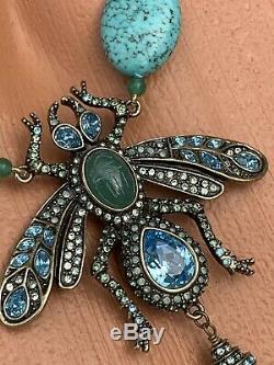 HEIDI DAUS Rare Fly Bug Beaded Drop Turquoise Pendant NECKLACE Swarovski