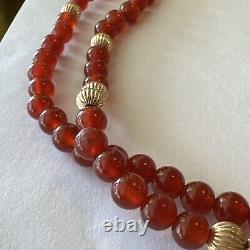HSN Judith Ripka 14k And Red Agate Bead Necklace RETIRED RARE