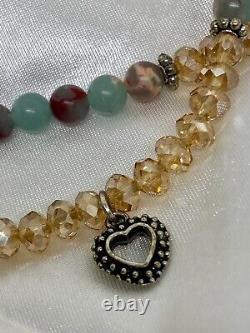 Handmade Antique Rare Namaste Heart Beaded Necklace Multicolored Sparkling Stone