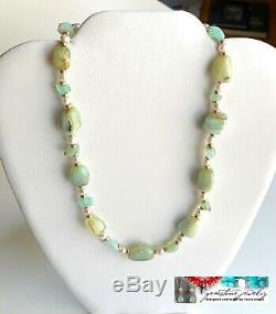 Handmade Rare Blue Peruvian Opals and Pearl Necklace With 14k Toggle Clasp NR