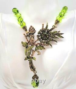 Heidi Daus Vintage Peridot Swarovski Crystal Flower Statement Necklace RARE 80s