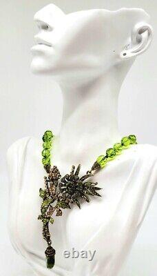 Heidi Daus Vintage Peridot Swarovski Crystal Flower Statement Necklace RARE 80s