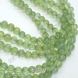 High Quality Natural Green Prehnite Carved Round Beads Very Rare Gemstone Beads