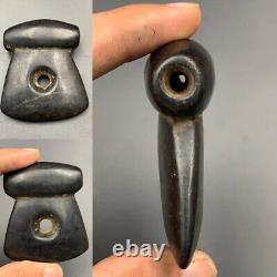 Incredible rare antique hand carved ancient black stone bead