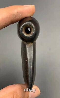 Incredible rare antique hand carved ancient black stone bead