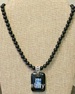 JAY KING Opal Gemstone Mosaic Inlay Rectangle Pendant and Beaded Necklace RARE